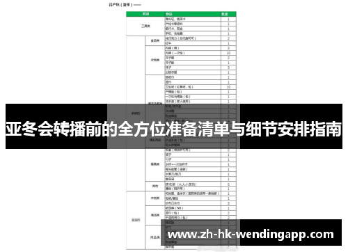 亚冬会转播前的全方位准备清单与细节安排指南